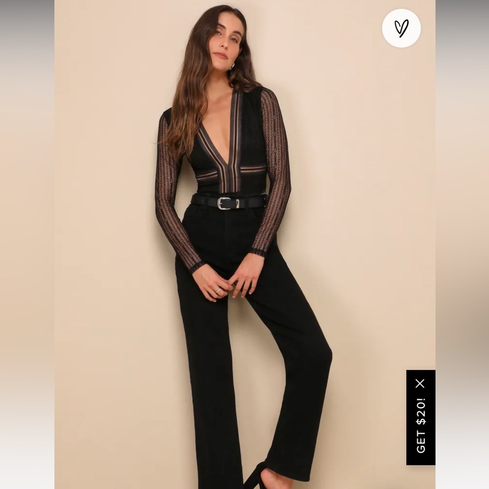 Casita Black Sheer Lace Long Sleeve Bodysuit. Size small. Never worn.